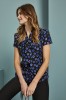 Low Tie Neck Blouse, Blue Circles 