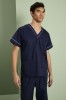 Unisex Smart Scrub Top, Navy with Metro Trim