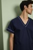 Unisex Smart Scrub Top, Navy with Metro Trim