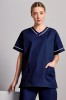 Unisex Smart Scrub Top, Navy with White Trim