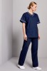 Unisex Smart Scrub Top, Navy with White Trim