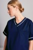 Unisex Smart Scrub Top, Navy with White Trim