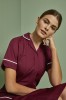 Classic Collar Healthcare Dress, Burgundy with White Trim