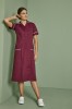 Classic Collar Healthcare Dress, Burgundy with White Trim