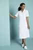 Classic Collar Healthcare Dress, White with Sky Blue Trim