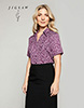 Short Sleeve Open Collar Blouse, Plum Micro Petal
