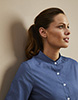 Long Sleeve Denim Look Banded Collar Blouse, Blue
