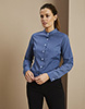 Long Sleeve Denim Look Banded Collar Blouse, Blue