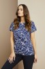 Short Sleeve Pleat Neck Blouse, Navy Brush Stroke