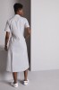 Classic Collar Healthcare Dress, Pale Grey Stripe with White Trim